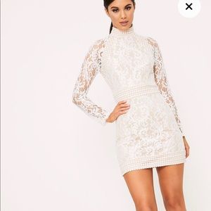 PTL Isobel White Lace High Neck Bodycon Dress